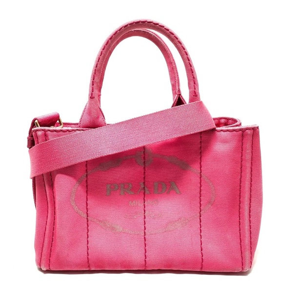 Prada Pink Canvas Canapa Small Two Way Tote/ Shoulder Bag WITH STRAP!!!! - Picture 1 of 9